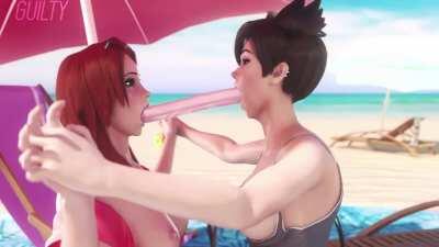 Tracer And Emily Dildo Deepthroat (Guilty) [Overwatch]