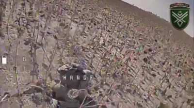 A Russian soldier is struck 2 times by a FPV.