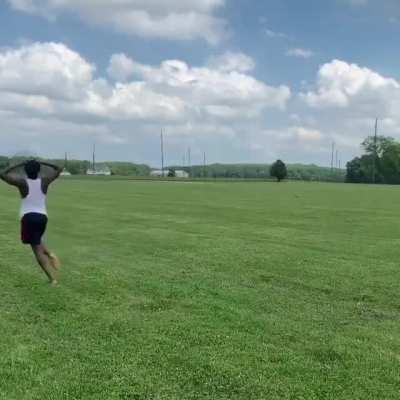 Kaleb, a 14 year old gymnast, lands a stanging double backflip on grass. Only two others have ever done this.