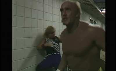 A young Shawn Michaels and Bret Hart encounter an enraged Hulk Hogan.