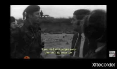 John Hume confronting British soldiers after they wouldn't allow him march. Just days before Bloody Sunday