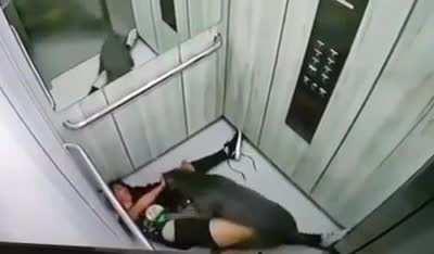 Lady attacked by dog in elevator.