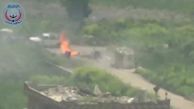 Abu Hamza aka &quot;the Mullet&quot; targets a Syrian Army vehicle using a BGM-71 TOW - al-Ghab Plain - 4/22/2015