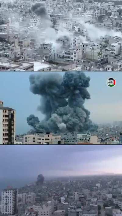 3 Locations/Viewpoints of Hamas buildings being Air Striked by the IAF