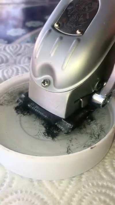 Cleaning hair out of hair clippers.