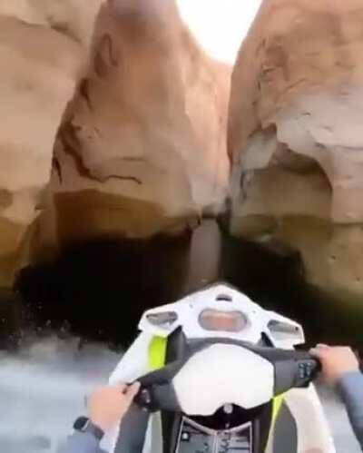 Riding a jetski in tight canyons