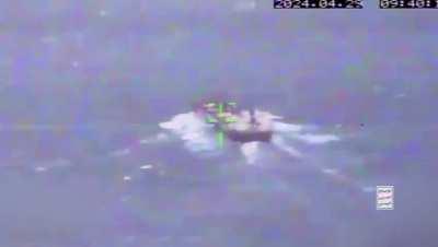 The Houthis damaging a British oil tanker, the MV Andromeda Star, in the Red Sea using something that looks like a missile and a drone. Launch seen and impact from the drone perspective.