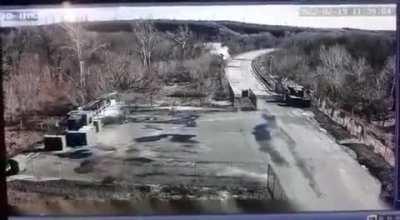 Russian-backed Separatists shelling a Ukrainian checkpoint in Schastia, Ukraine. The event took place today