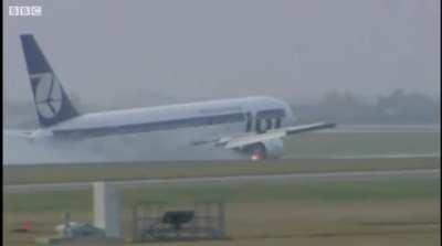 Emergency landing of a 230-passenger jet without wheels: LOT's captain Tadeusz Wrona lands a Boeing 767 on its belly, after the plane's undercarriage stopped working and the wheels didn't open. A passenger later described Wrona's landing as 