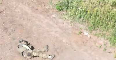 Russian soldier hit by drone strike.
