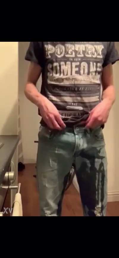 Wetting jeans and cum