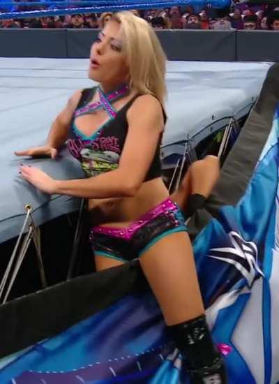 Alexa Bliss getting caught on the ring skirt