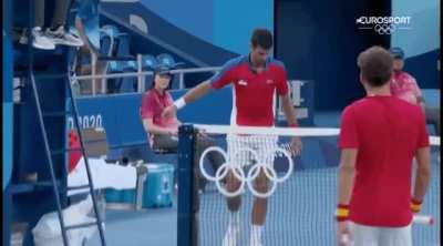 Poor sportsmanship from Djokovic during the match against PCB which he lost. a few days after his 