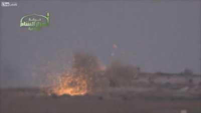 Syrian Army tank position is engaged with a 9M113 Konkurs ATGM an tracer fire - 2013