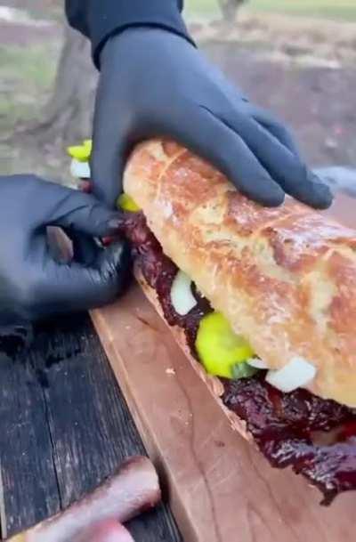 Pulling bones out of rib sandwich