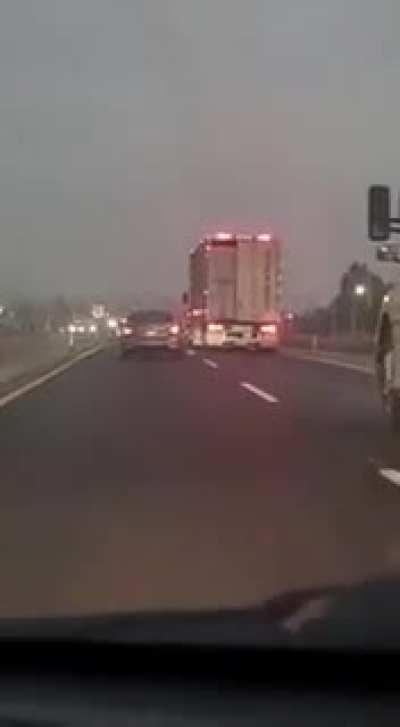 Semi-truck crashes after refusing to let cars pass