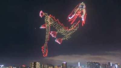 Satisfying motion of Drones at the Dragon Boat Festival in Shenzhen, China