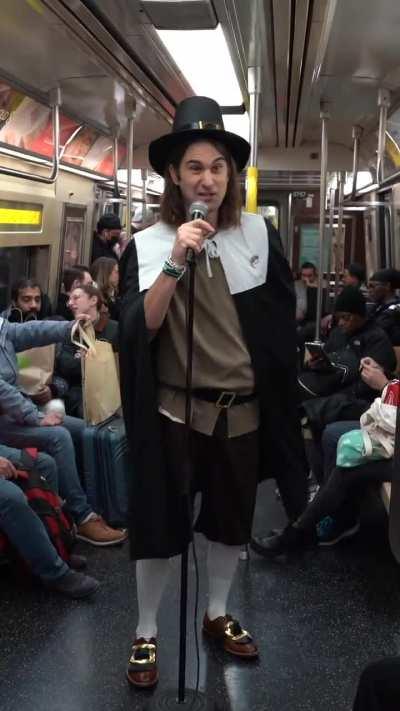 a Pilgrim does stand up on the subway