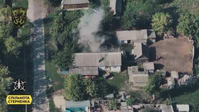 &quot;Grifon501&quot; drone unit of the 36th Marine Brigade of Ukraine observe &amp;amp; strike Russian infantry seeking shelter in building. Kursk region, Russia. 22/09/2024