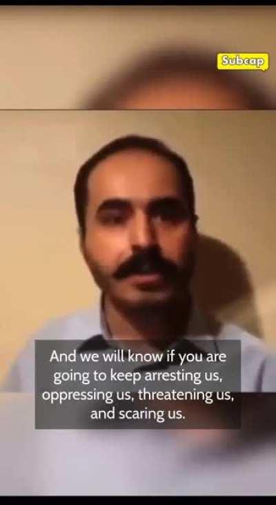 Iranian dissident activist, Hossein Ronaghi, sending a message to the Regime's forces shortly before his most recent arrest. He is on dry hunger strike and they broke both his legs and denied him medical care. Previously he had lost one of his kidneys to 