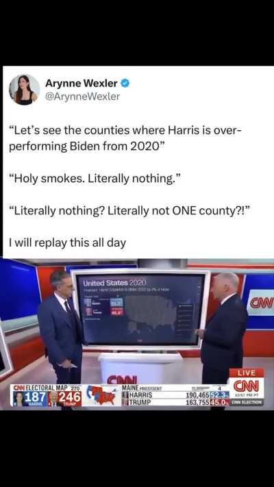 CNN: Let’s see where Harris over performed Biden?…Literally  NOT one county???