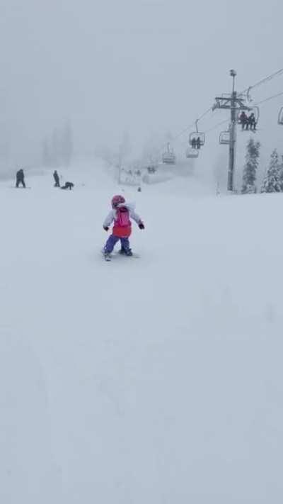 4 yo Daughter made it down the bunny hill from the Lift to the bottom! 3rd day on skis.