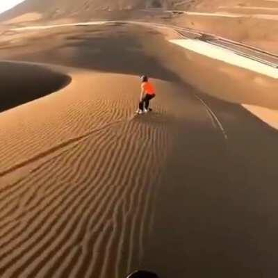 The way he smoothly surfs the sand