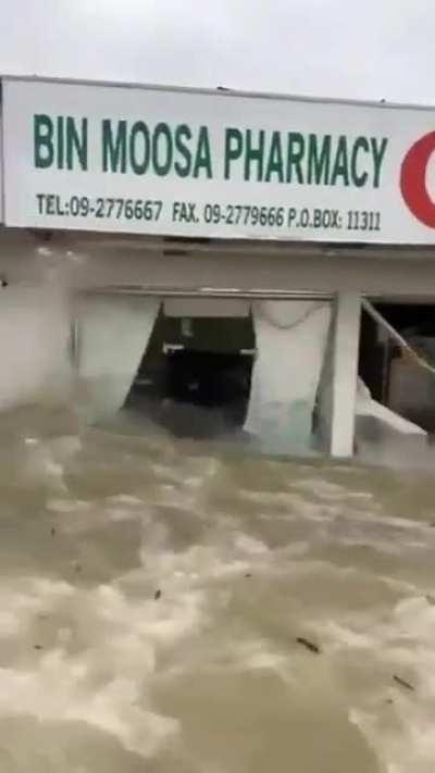 Flood in the desert of United Arab Emirates (Sharjah), rescue boat causes additional damage