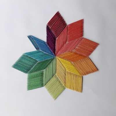 Colorful design made with toothpicks