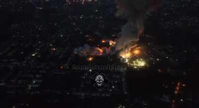 Ukrainian drone footage of a massive ammo dump explosion in temporarily occupied Makiivka on 4th of July, 2023