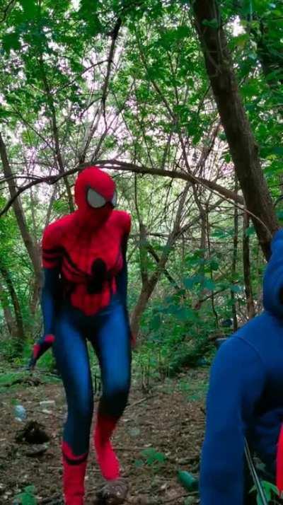 Spidergirl suit up in the woods, then gets chloroformed