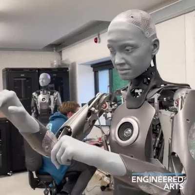 Ameca Engineered Arts Ltd advanced human shaped robot representing the forefront of human-robotics technology. Designed specifically as a platform for development into future robotics technologies, Ameca is the perfect humanoid robot platform for human-ro