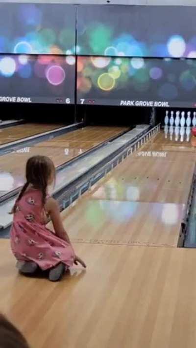 My daughter's first time bowling without the ramp was a good time for all lol