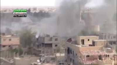 Camera on the wrong side of an SyAAF bombing run over the Al-Huwayqa Neigbhorhood - Deir ez-Zor - 3/18/2013