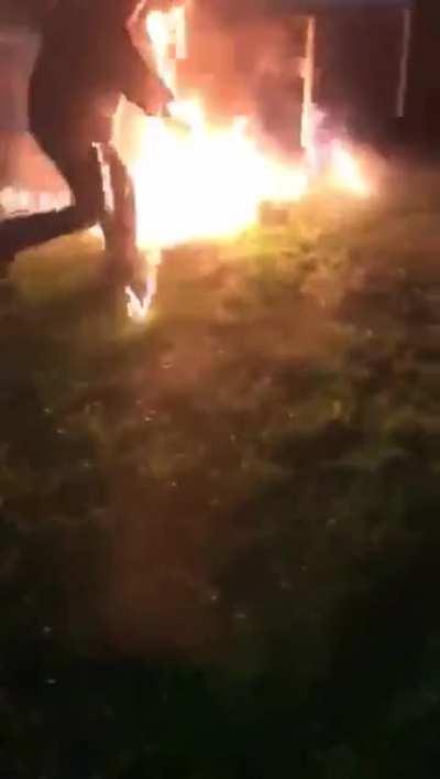 What could go possibly wrong by lighting up a fire with a fuel can?