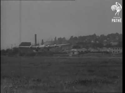 Boeing B-50 fitted with tractor-type landing gear for landing in fields and on other rough terrain.