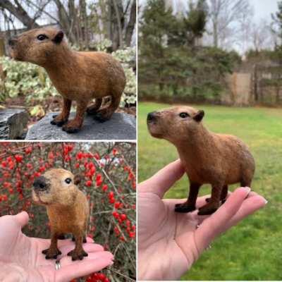 I needle felted a mini capybara and I think he turned out pretty cute