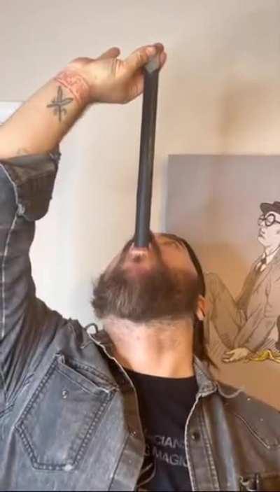 Crazy sword swallowing trick