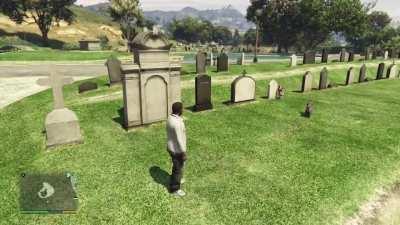 GTA V Story Mode(2013) has a dog that goes to it’s owners grave every day