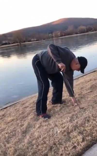 Sound of golf ball on frozen lake