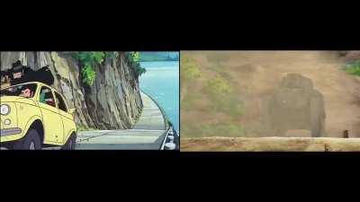 Lupin the third car chase VS Anzio OVA comparison (Some parts)