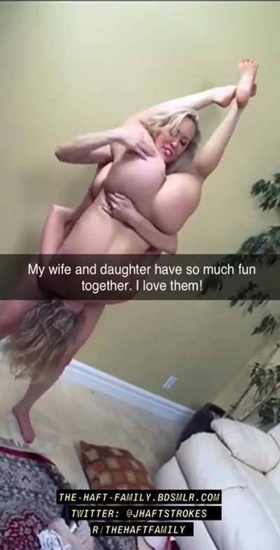 Mom & Daughter Goof Off in Front of Daddy