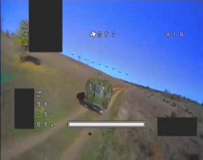 Ukrainian FPV drone chase down Russian van, who dumps their wounded comrade trying to gain speed. Kherson region 