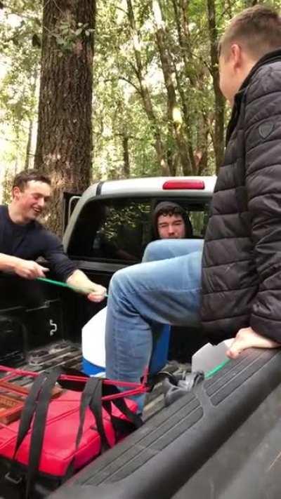 My friends and I were packing up from a camping trip, music was created, via bungee chord, and magic ensued...