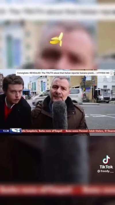 reporter gets harassed by a passerby with a banana