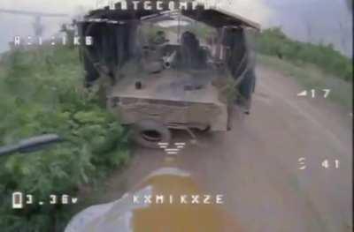 Ukrainian FPV drone destroys an abandoned Russian converted turtle BMP in a catastrophic explosion