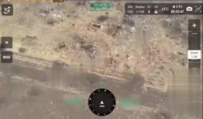 Ru drone captures how a UA soldier shoots 5 attacking Ru soldiers from a defensive position