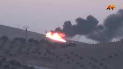 Kurdish rebels destroy Turkish tank with ATGM, make tank cooking off