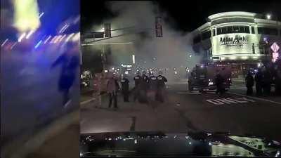 Rioter throws a mortar at police in Naperville, Illinois