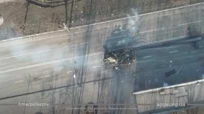 Russian tank attacked in city (probably Mariupol)